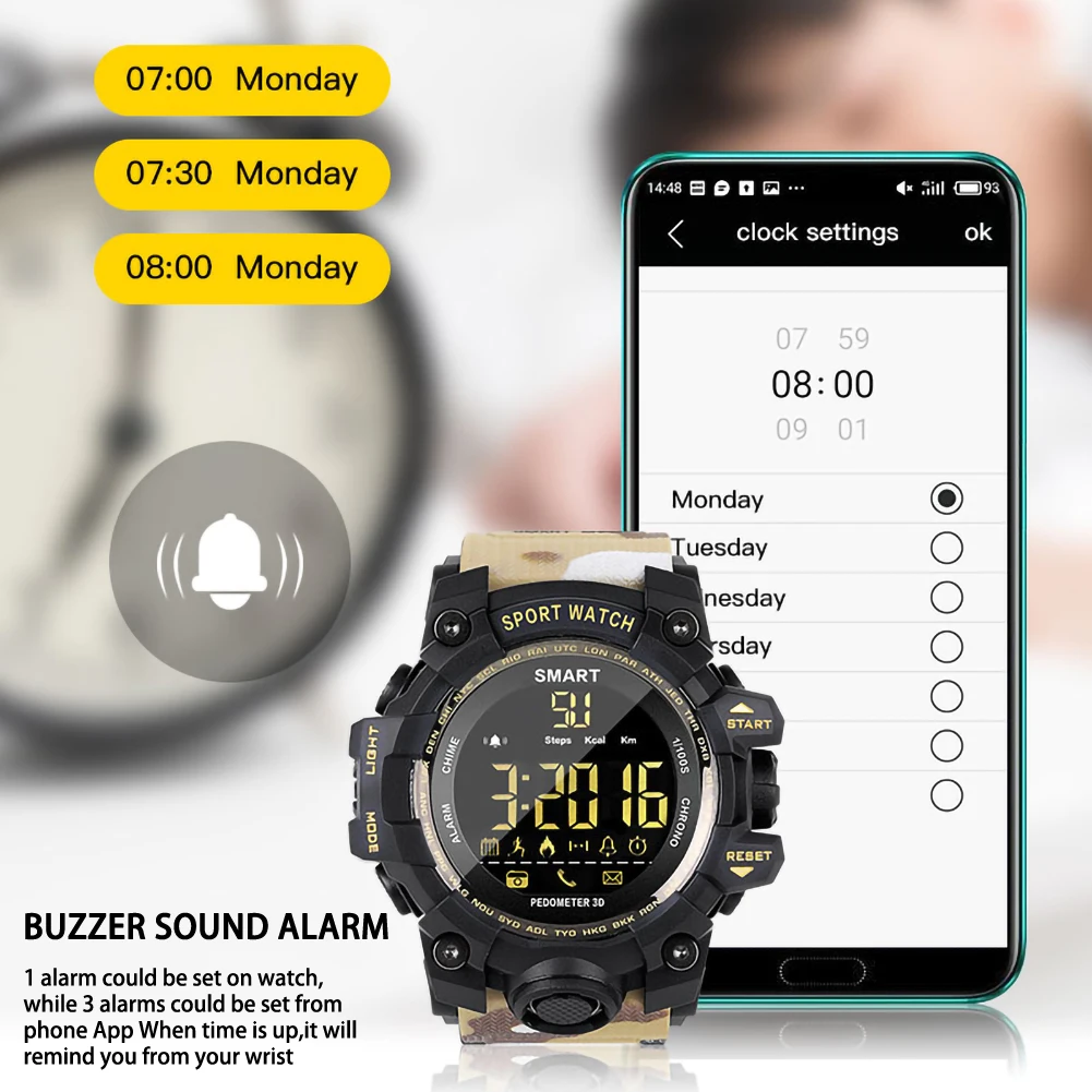 Waterproof Sports Smart Watch EX16S Camouflage Outdoor Bluetooth Remote Pedemeter Control Photo Long Standby Smartwatch