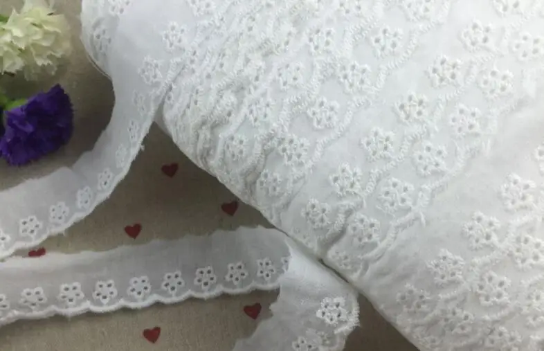 Cotton Cloth Embroidery White Lace Trim 10 Meters/lot 2.5cm Width For Lace Fabric Sewing Accessories