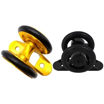 

2 Pcs Folding Bike Easy Wheel Bicycle Mudguard Bearing Double Wheel Rear Fender Wheel for Brompton-Gold & Black