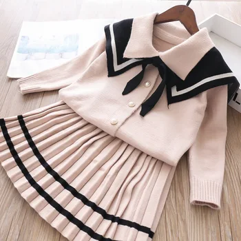 

Children's Clothes Set Autumn Winter New Baby Girls Knitted Sweater Kids Fashion Shirt Cardigan + Striped Skirt 2-piece Girl Set