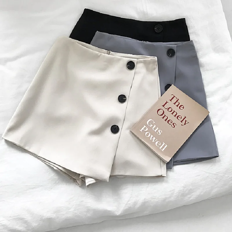 Корейская Новинка, модная женская Ulzzang, короткая, модная, повседневная, однотонная, на пуговицах, шикарная, с высокой талией, а-силуэт, ins, женская, для колледжа, офиса, юбка
