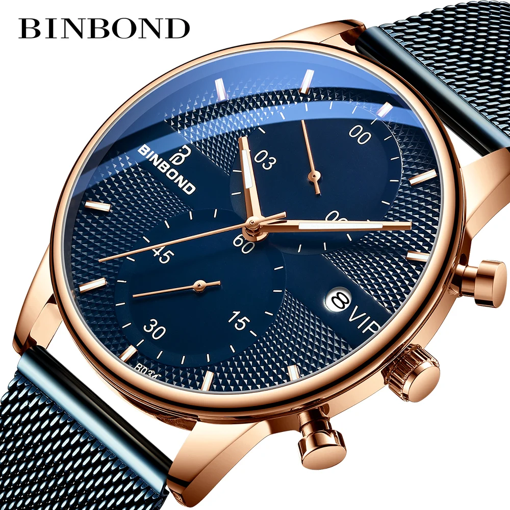 2020 BINBOND Men Watches Top Luxury Brand Sport Quartz Watch Men Stainless Steel Chronograph Waterproof Wrist Man Date Clock 2020 aliexpress explosive dz quartz watches are available in large quantities for men s casual styles 7332 belt