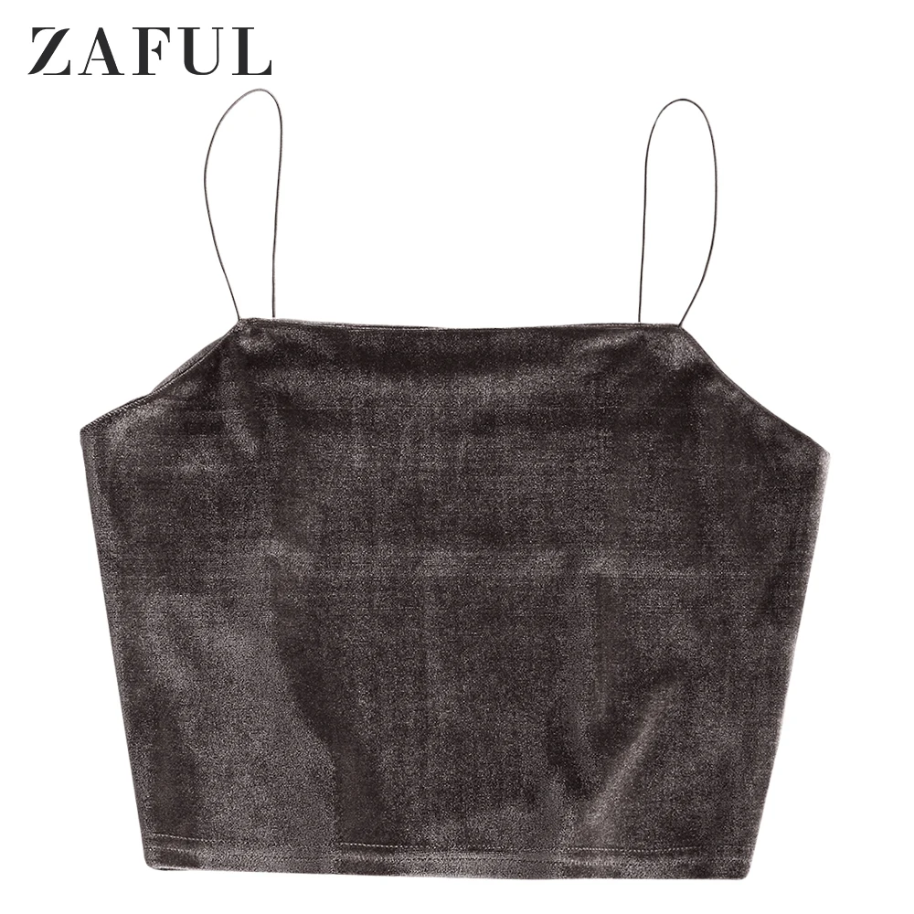ZAFUL, сексуальный бархатный однотонный топ на бретельках для женщин, Одноцветный топ на бретельках, винтажный Женский Топ Harajuku без рукавов, женские футболки - Цвет: Carbon Gray