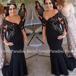 Черное кружевное платье для матери невесты с длинными рукавами, большие размеры, женское платье Русалочки, вечернее платье Выпускной
