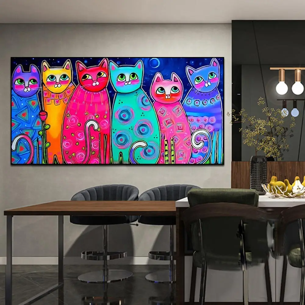 Cartoon Cute Cat Modern Posters And Prints Canvas Painting Wall Picture For Living Room Kid's Bedroom Home Decor Nursery