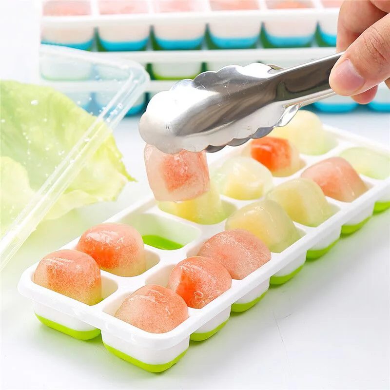 14 grilles bacs à glaçons Silicone à dégagement facile et machine à glaçons Flexible avec couvercle amovible résistant aux déversements sans BPA pour le vin