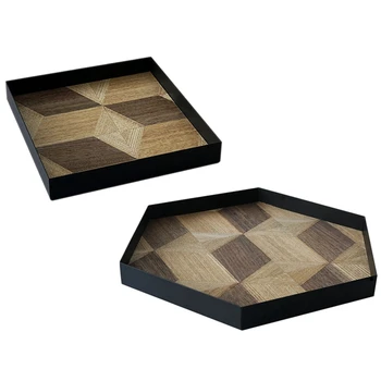 

2 Pcs Wood Decoration Tray Nordic Wind Wood Pastry Tray Bread Display Plate Dinner Plate Wood Grain Bowl Large & Middle