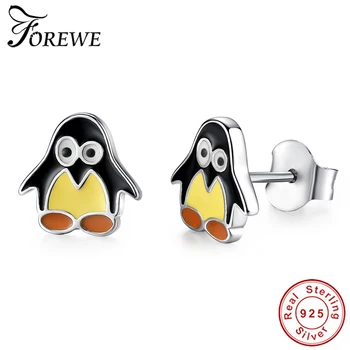 

FOREWE 100% 925 Sterling Silver Small Penguin Stud Earrings for Women Girls Cute Animal Mini Earring Fashion Jewelry 2019