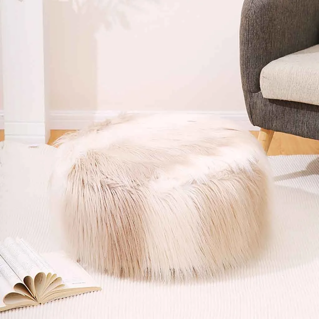 Round Inflatable Stool Plush Sofa Stool Futon Mat Inflatable Portable Round Footstool European Style T3