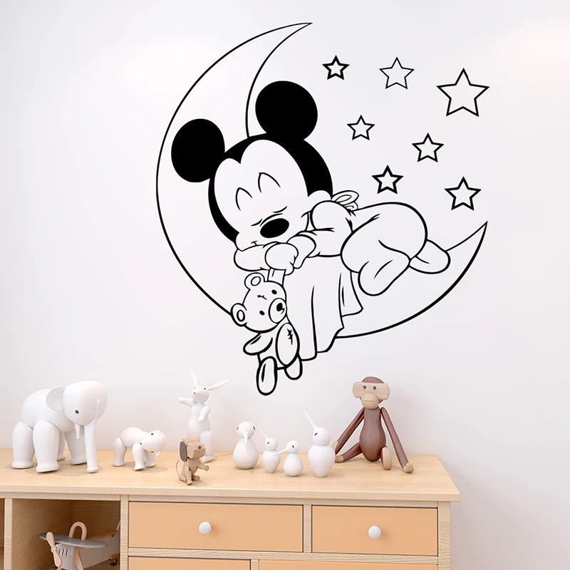 Мультфильм Дисней спящий Микки Маус виниловые наклейки на стену для домашнего декора гостиная дети оформление стен комнаты настенные художественные наклейки