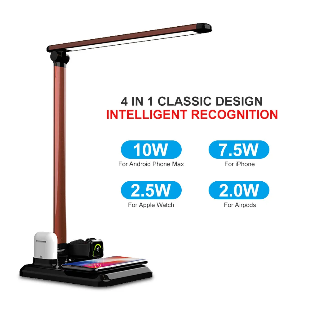

4-in-1 wireless charger LED desk lamp multi-function LED desk lamp for iPhone Airpods 5W touch desk lamp
