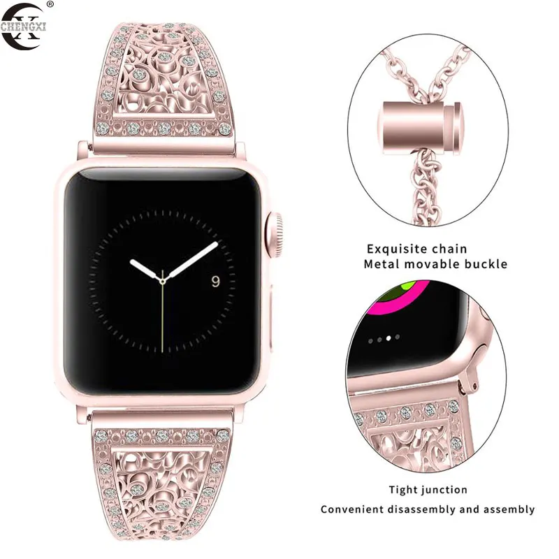 Алмазный ремешок для наручных часов Apple Watch Series 5/4/3/2, браслет из нержавеющей стали, ремешок для наручных часов iWatch 38 мм 42 мм 40 мм 44 браслет Для женщин и девочек