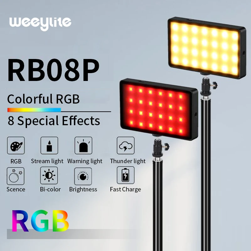 

VILTROX Weeylife 2pcs RB08P RGB 2500K-8500K Mini Video LED Light Fill Light with light stand for Phone Camera Shooting Studio