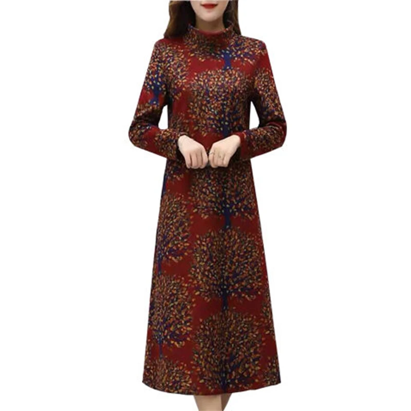 Женское платье с длинным рукавом cheongsam повседневное свободное принтом вечерние
