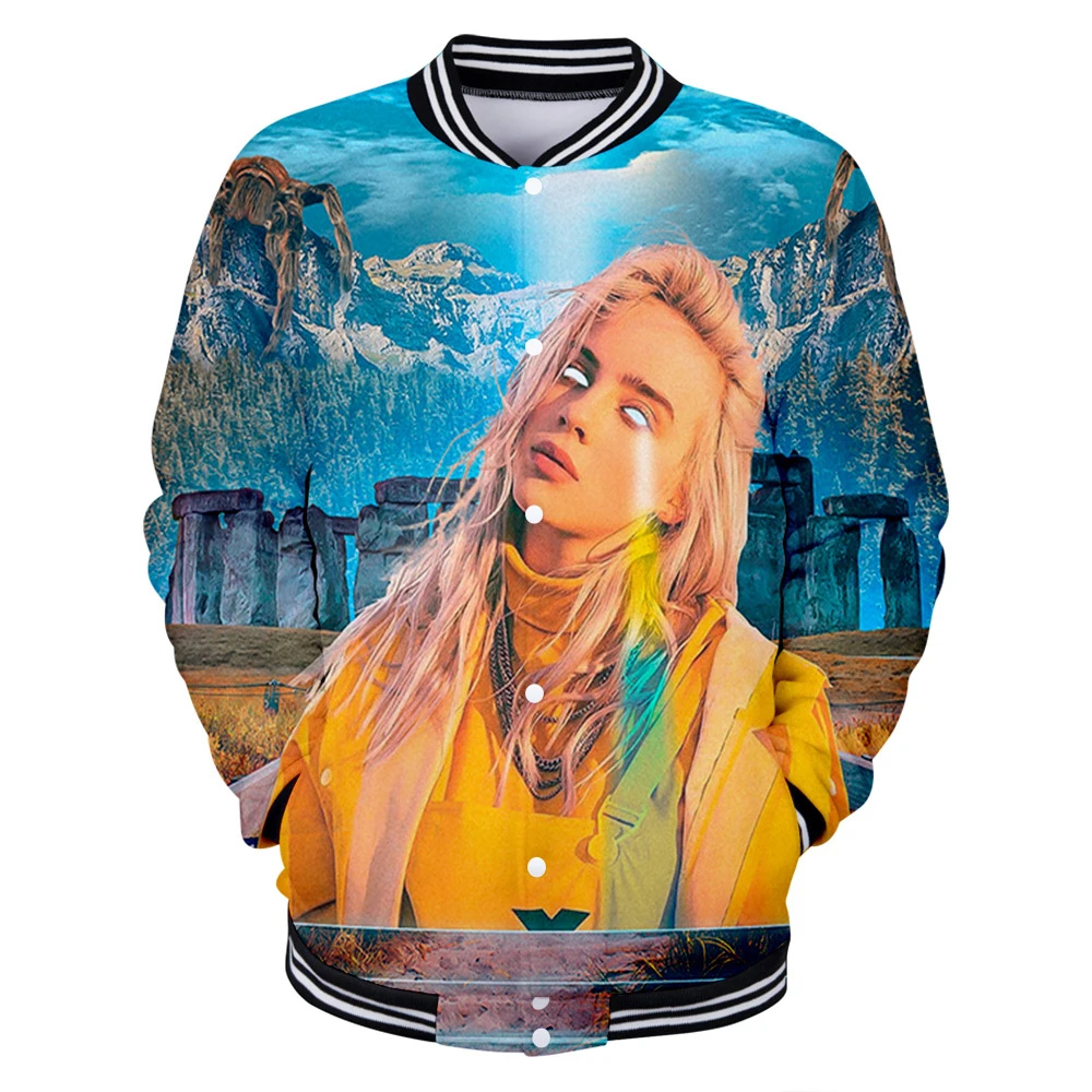 Осенняя мода для девочек 3D бейсбольная куртка billie eilish Женская/мужская бейсбольная форма хип-хоп Harajuku однобортная спортивная одежда