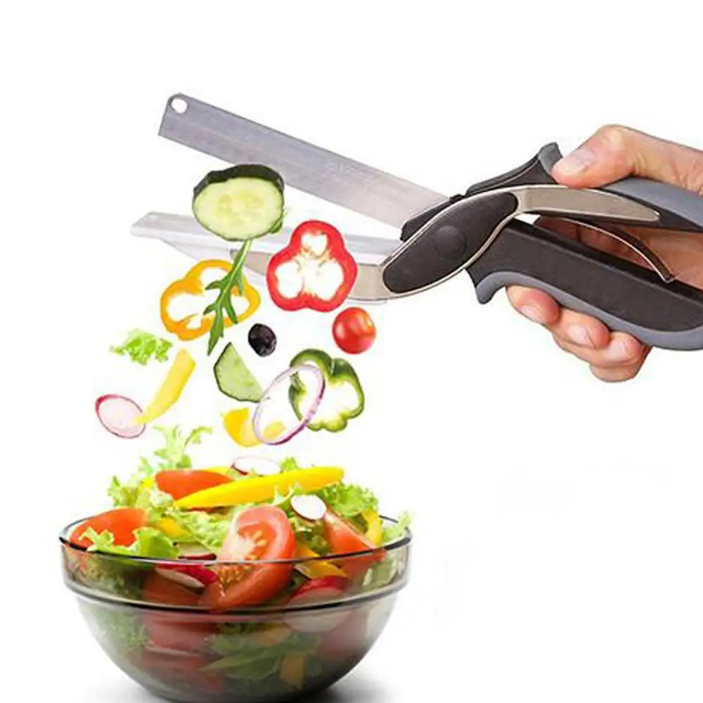 

Clever Cutter 2 in 1 Utility Cutter Scissors Knife&Board Smart Chef Stainless Steel Meat Potato Cheese Vegetable Kitchentool