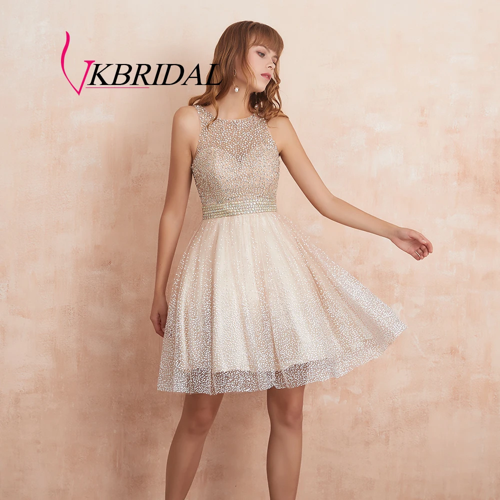 Короткое платье для выпускного вечера VKBRIDAL блестящее коктейльное цвета