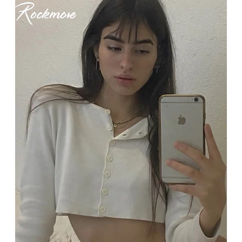 

Rockmore Bodycon Knitted Women Coats With Button Femme Long Sleeve Korean Streetwear Open Stitch Overcoat Cropped Outwear Autumn