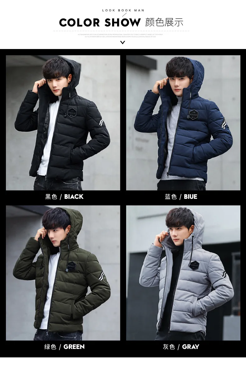 Winter Short Cotton-padded Clothes Men's Thick Youth Handsome Hooded Coat nan mian ao Sub-Slim Fit Students Casual Cotton-padded