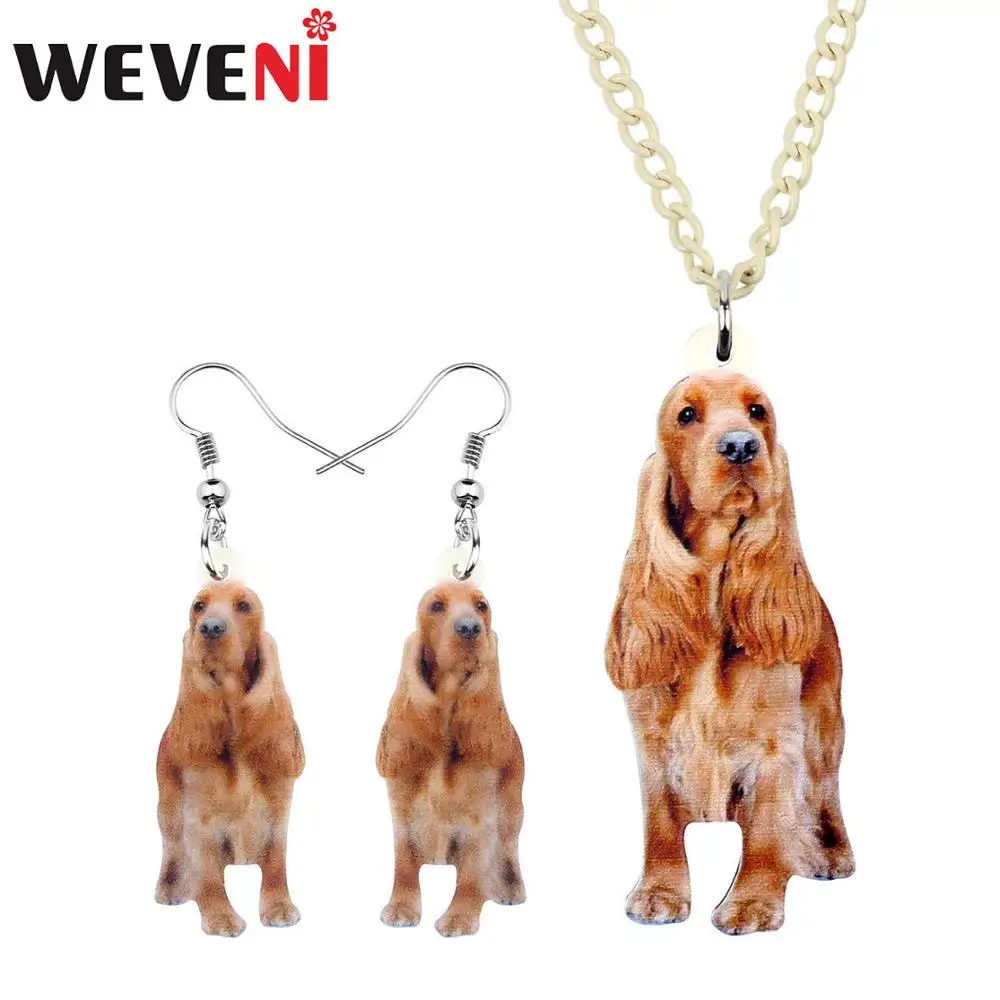 

WEVENI Acrylic Cute Cocker Dog Necklace Earrings Jewelry Sets Teens Fashion Anime Pet Charm Gift Party Accessory Decoration Bulk