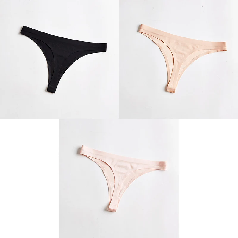 Женское нижнее белье, сексуальные бесшовные спортивные трусы, женские, Т-образные, мягкие, стринги для женщин, нижнее белье, ледяной шелк, 3 шт. BANNIROU - Цвет: black nude pink