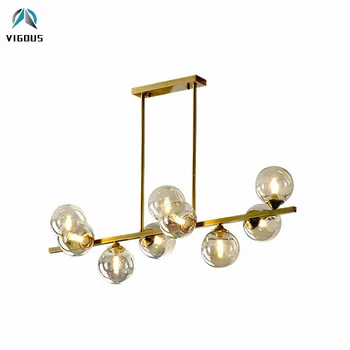

Modern Copper Straight 7/9 Light G9 Led Chandelier Cognac Glass Shades Rod Hanging Chandelier Lighting Led Luminarias Fixtures