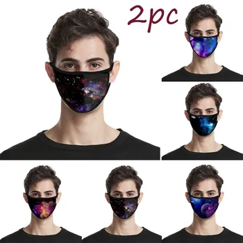 

Adult Print 2PC -proof Gauze Breathable Comfortable Cartoon Pattern Mask Face Mask Mouth Mask Washable Reuseable Mouth Cover Mou