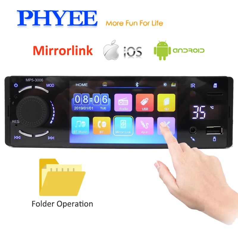 PHYEE 1 Din Автомагнитола зеркалом Link Bluetooth Handsfree 4 PHYEE 1 Din Автомагнитола зеркалом Link Bluetooth Handsfree 4