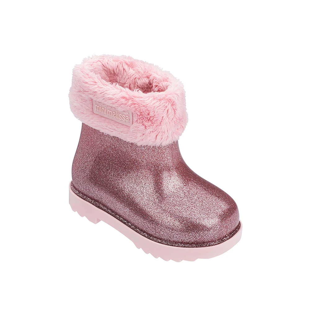 Melissa/резиновые сапоги Mini Melissa II; прозрачная обувь для девочек; плюшевые зимние сапоги; Новинка года; теплые зимние детские сапоги; нескользящая Мягкая подошва для детей - Цвет: Розовый