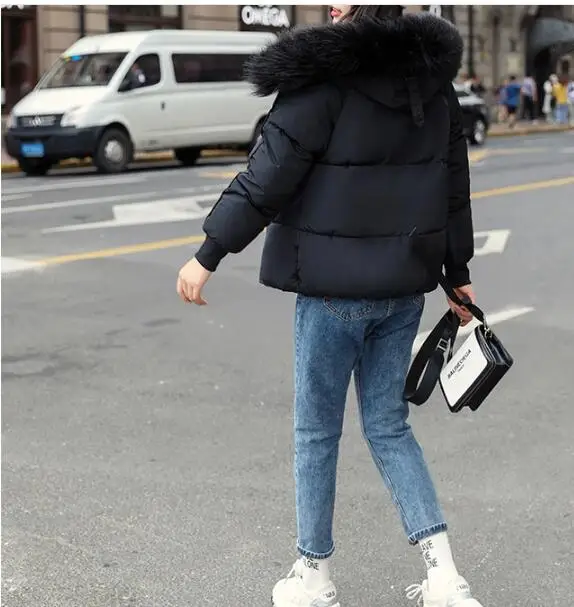 2022 Winter Hooded Parkas Women Big Fake Fur Down Cotton Jacket Coat Ladies Warm Loose Cotton Padded Coats Female Short Overcoat