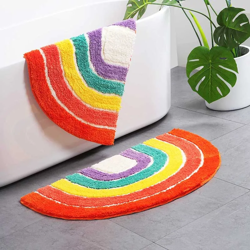Радужный коврик для ванной комнаты из сверхтонкого волокна, коврик для ванной, полукруглый коврик для входной двери, коврик для туалета, пол ванной комнаты, коврик