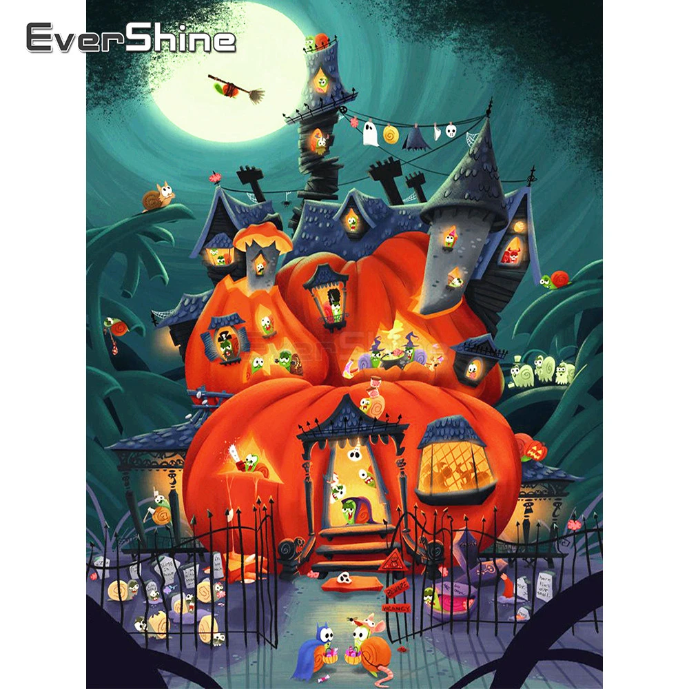 EverShine 5D DIY Фул квадратный Краски с бриллиантом на Хэллоуин картина стразами тыквенный дом вышивки крестом Настенный декор шарик искусства