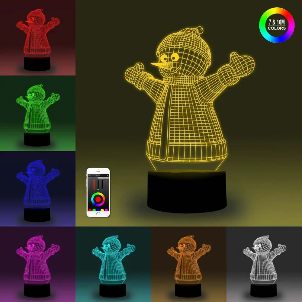 NiteApps 3D Снеговик Ночник настольная лампа Иллюзия украшение лампа подарок на день рождения приложение/сенсорное управление