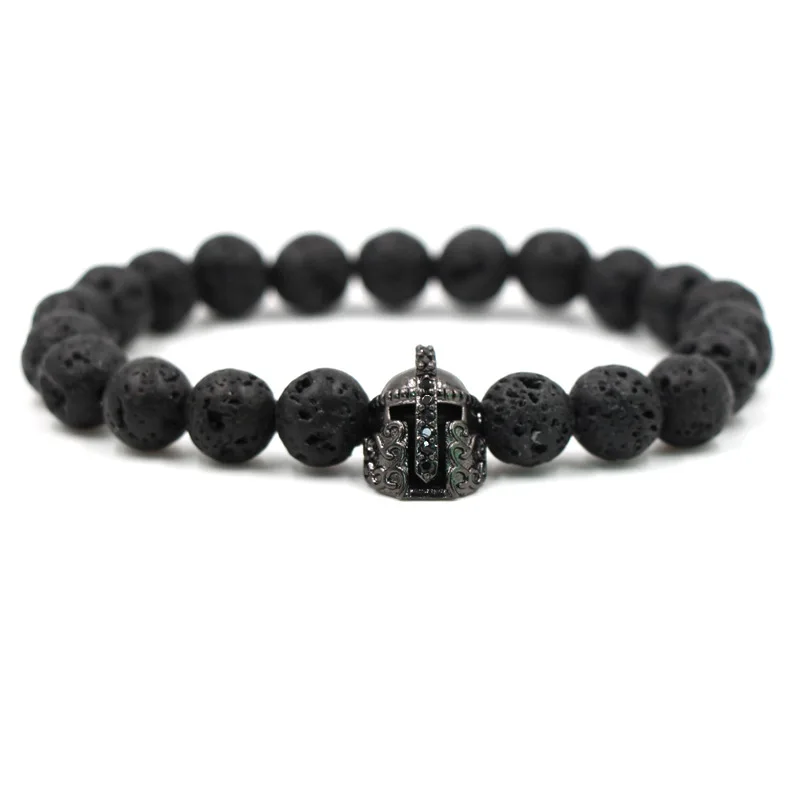

Samurai helmet Men's Natural Stone Bracelets&bangles texture moonstone lucky zircon crown beads Bracelets Jewelry for men gift