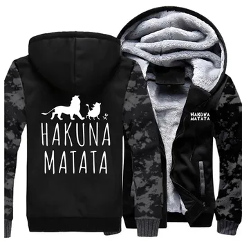 

2019 Hakuna Matata Letter Print Camo Hoodie Men Funny Mens Jacket Autumn Fleece Cute Anime Outwear Hip Hop Streetwear Outwear