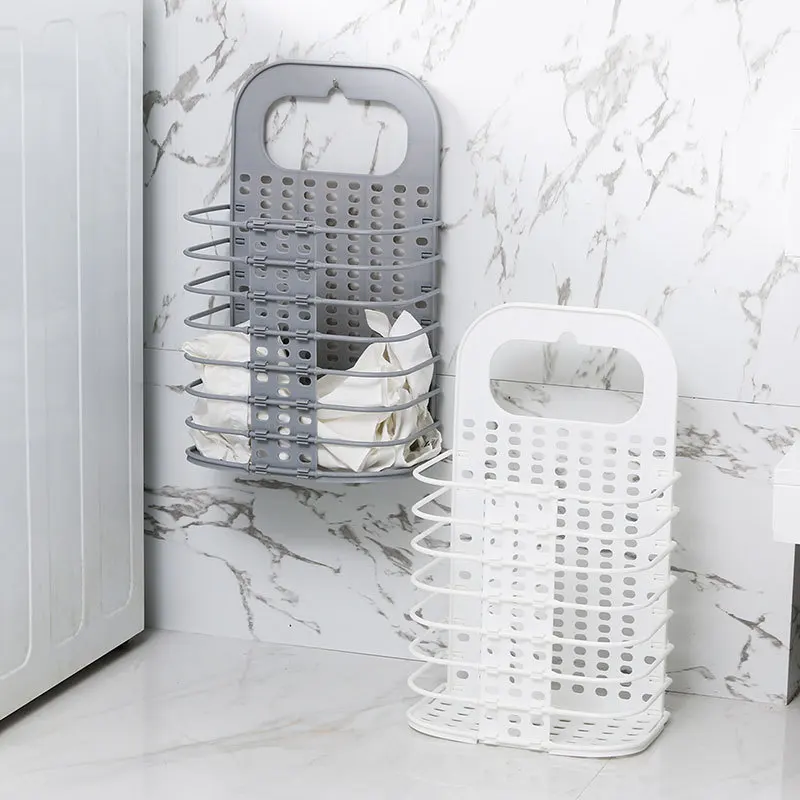 Large Foldable Laundry Basket Wall-Mounted Plastic Hollow Out Hamper Storage Basket Home Bathroom Dirty Clothes Toy Organizer