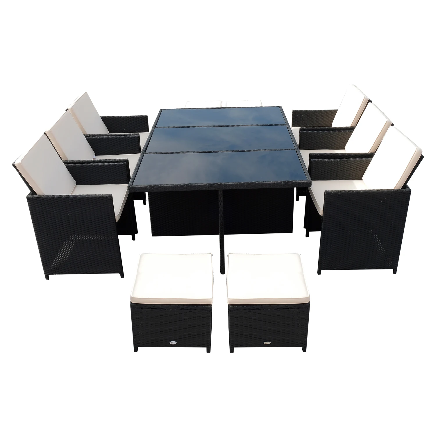 Outsunny Set Outdoor Furniture Rattan Table Set, 6 Chairs, 4 Foot Rest 11 PCs with Outdoor Cushion Outsunny Set Outdoor Furniture Rattan Table Set, 6 Chairs, 4 Foot Rest 11 PCs with Outdoor Cushion