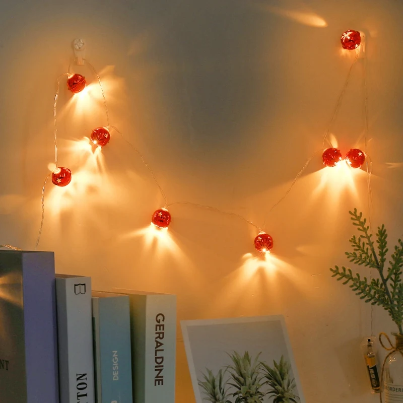 10 LED Red Metal Bell Light String Portable Household Decoration Light String Festive Party Supplies Festival Lantern