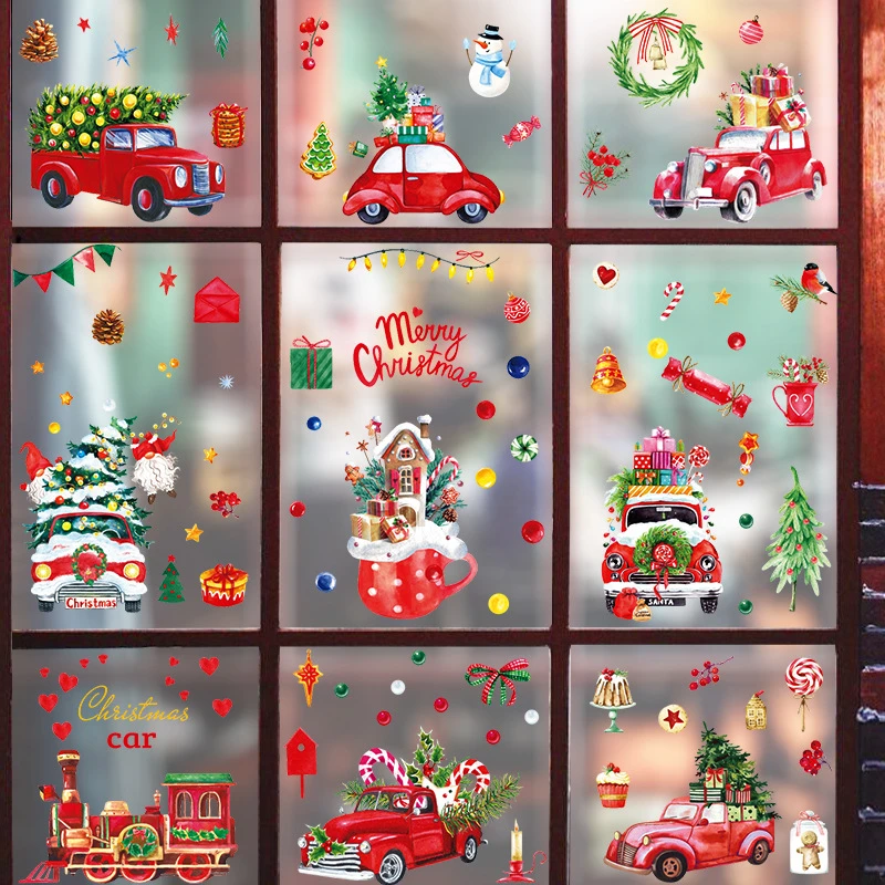 2022 Christmas New Year Window Electrostatic Sticker Christmas Tree Shop Glass Window Electrostatic Door Sticker Home Decor|Wall Stickers| - Aliexpress