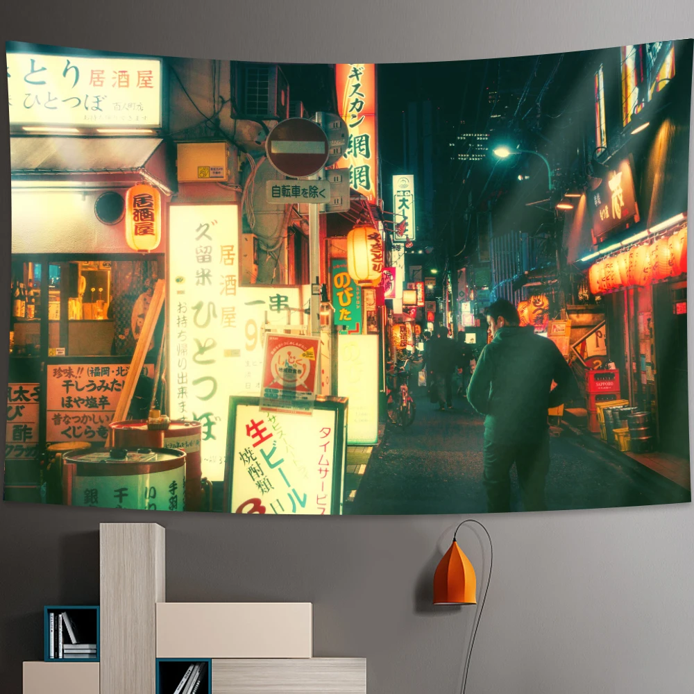 Tokyo Metropolitan nightlife tapestry Japanese wall hanging bedroom home decor Bohemian decorative Hippie printed sheet tapestry decor