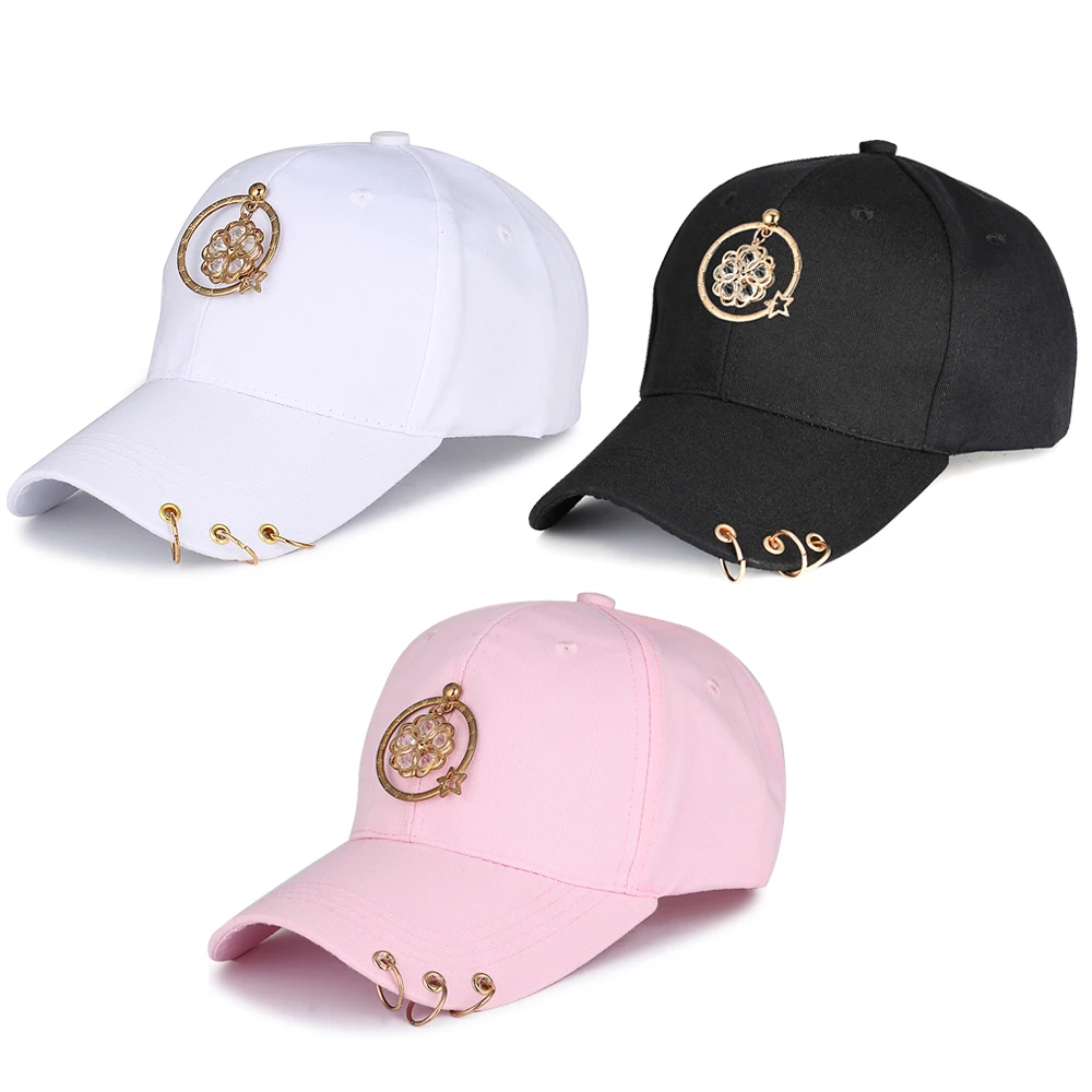 

Openwork Flower Visor Piercing Ring K Pop Women Baseball Cap Men Snapback Fitted Hip Hop Cap Unisex Cotton Adjustable Summer Hat