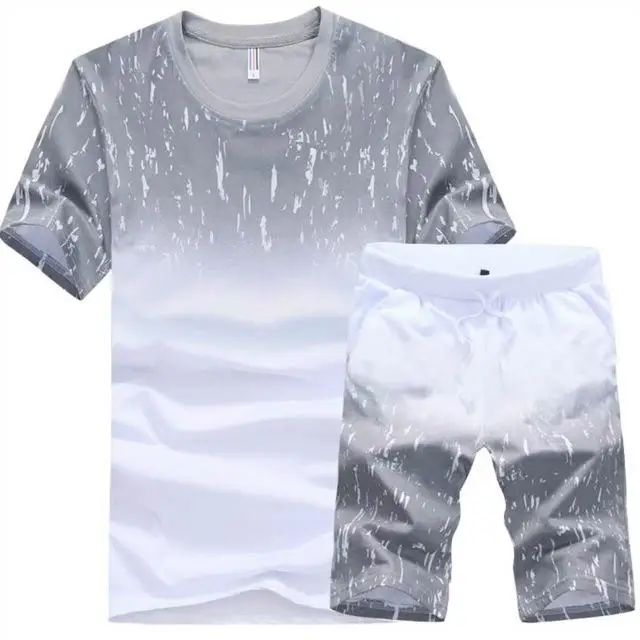 grey Спортивный костюм для мужчин, комплект мужской одежды, спортивный костюм, летние повседневные мужские шорты+ футболка, мужской костюм, комплекты из 2 предметов, плюс Размер 6XL - Цвет: grey