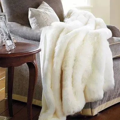 

Thickened Imported Rabbit and Fox Fur Blanket Model Room Decoration Bed End Super Soft Sofa Blanket