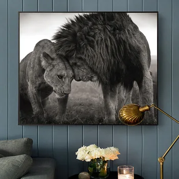 

Lions Head to Head Black and White Canvas Art Painting Posters and Prints Scandinavian Cuadros Wall Art Picture for Living Room