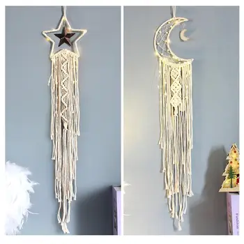 

Bohemian Chic Hanging Tapestry LED Light Clouds Mandala Moon Dreamcatcher Wall Decor Boho Woven Knitted Tapestries Home Decor