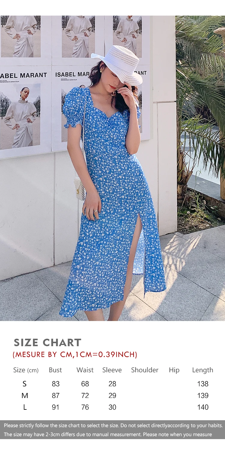 Summer Party Wrap Dress Vintage Blue Print Floral Sexy Slit Beach Holiday Dresses Ladies Vestidos
