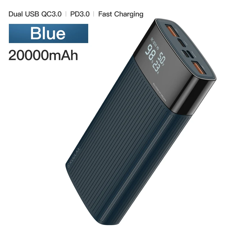 Blue KUULAA power Bank 20000 mAh usb type C PD Быстрая зарядка+ Quick Charge 3,0 power Bank 20000 mAh Внешняя батарея для Xiaomi iPhone - Цвет: Blue