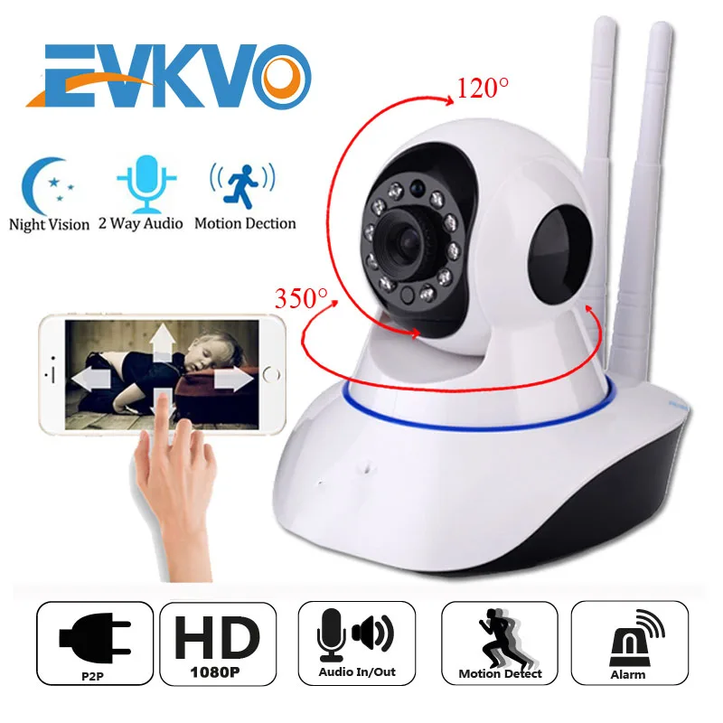 

EVKVO 2MP HD IP Camera 1080P Wi-Fi Wireless Surveillance Camera WiFi P2P Security CCTV Network Baby Monitor Two Way Intercom IR