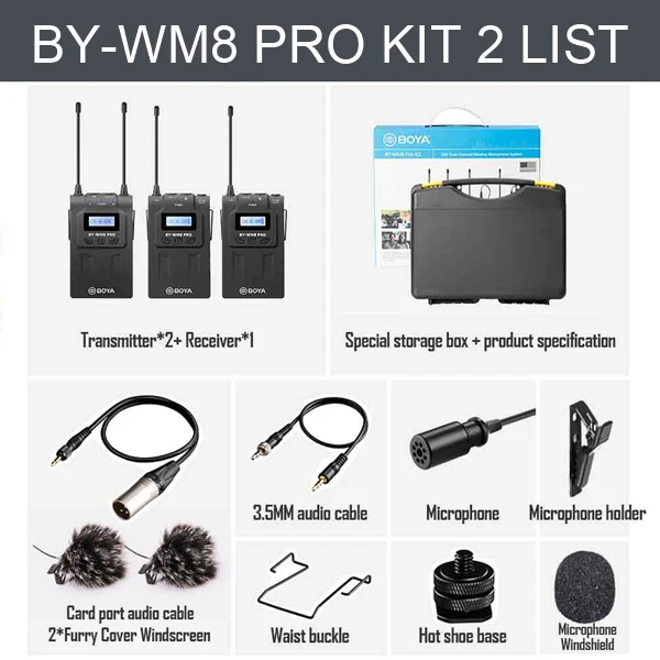 BOYA BY-WM8 Pro UHF беспроводной микрофон Двухканальный для Canon Nikon sony DSLR камеры видеокамеры ENG фильм Vlog видео микрофон - Цвет: BY-WM8 Pro K2