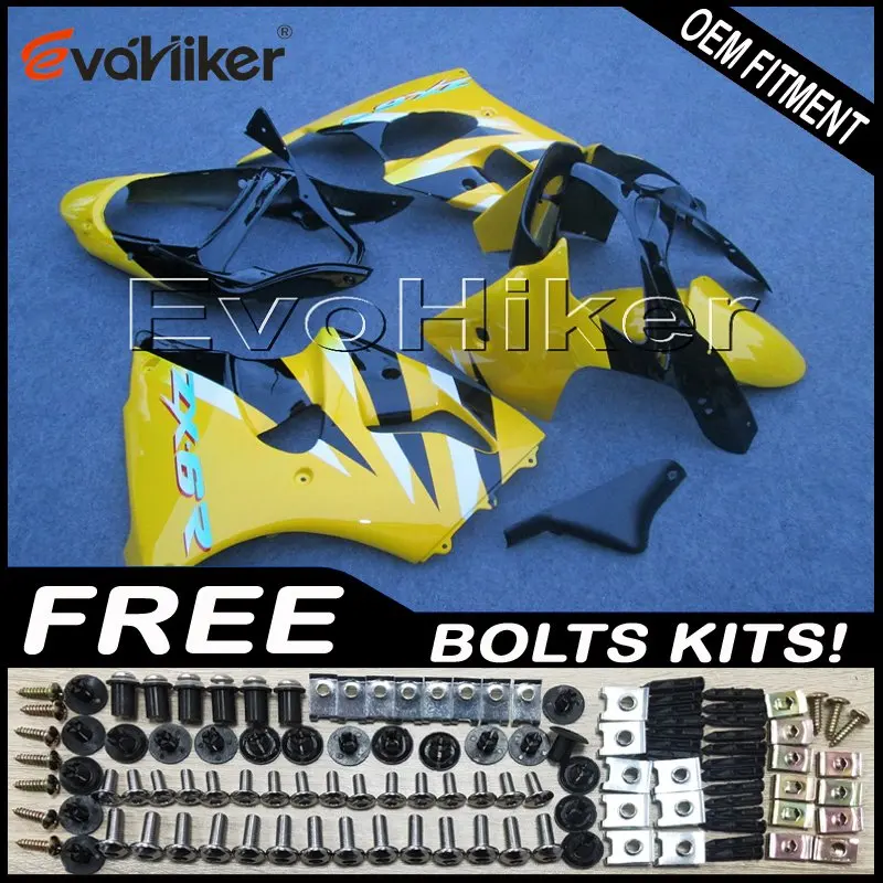 

Custom fairing for ZX-6R 2000 2001 2002 yellow black ZZR600 05-08 ABS motor panels Body Kit Injection mold